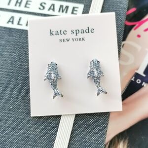 New Silver Kate Spade California Dreaming Shark Blue Stud Earrings